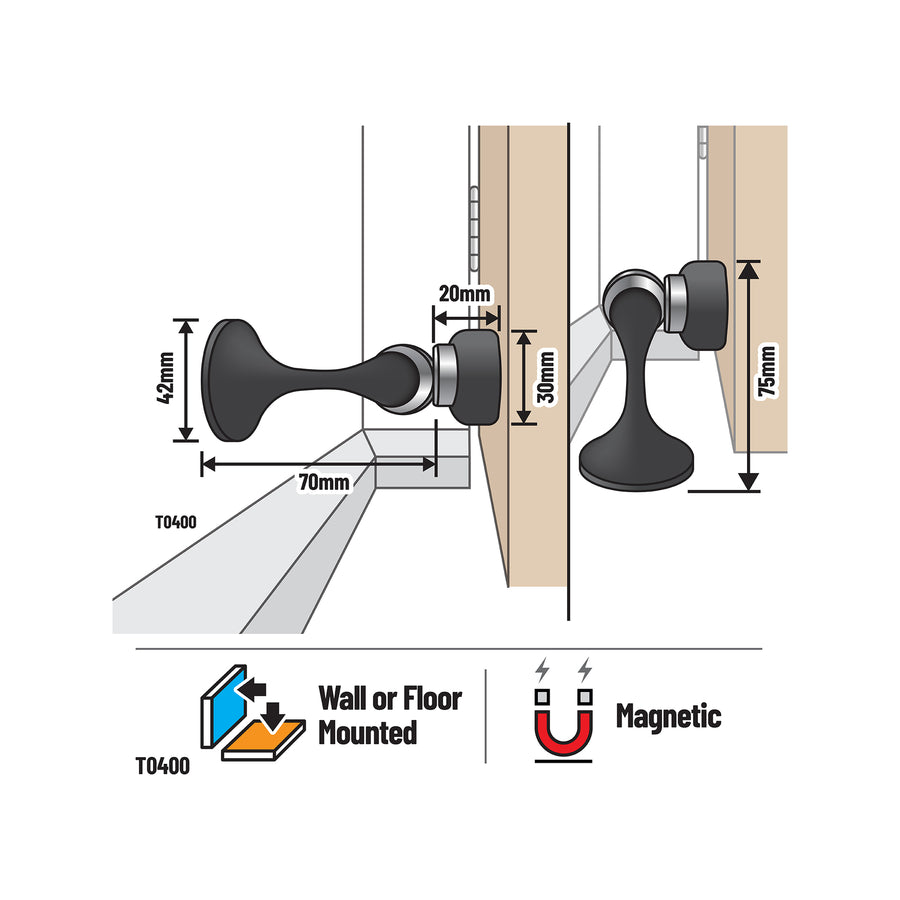 Adoored Black Steel Trumpet Magnetic Door Stop
