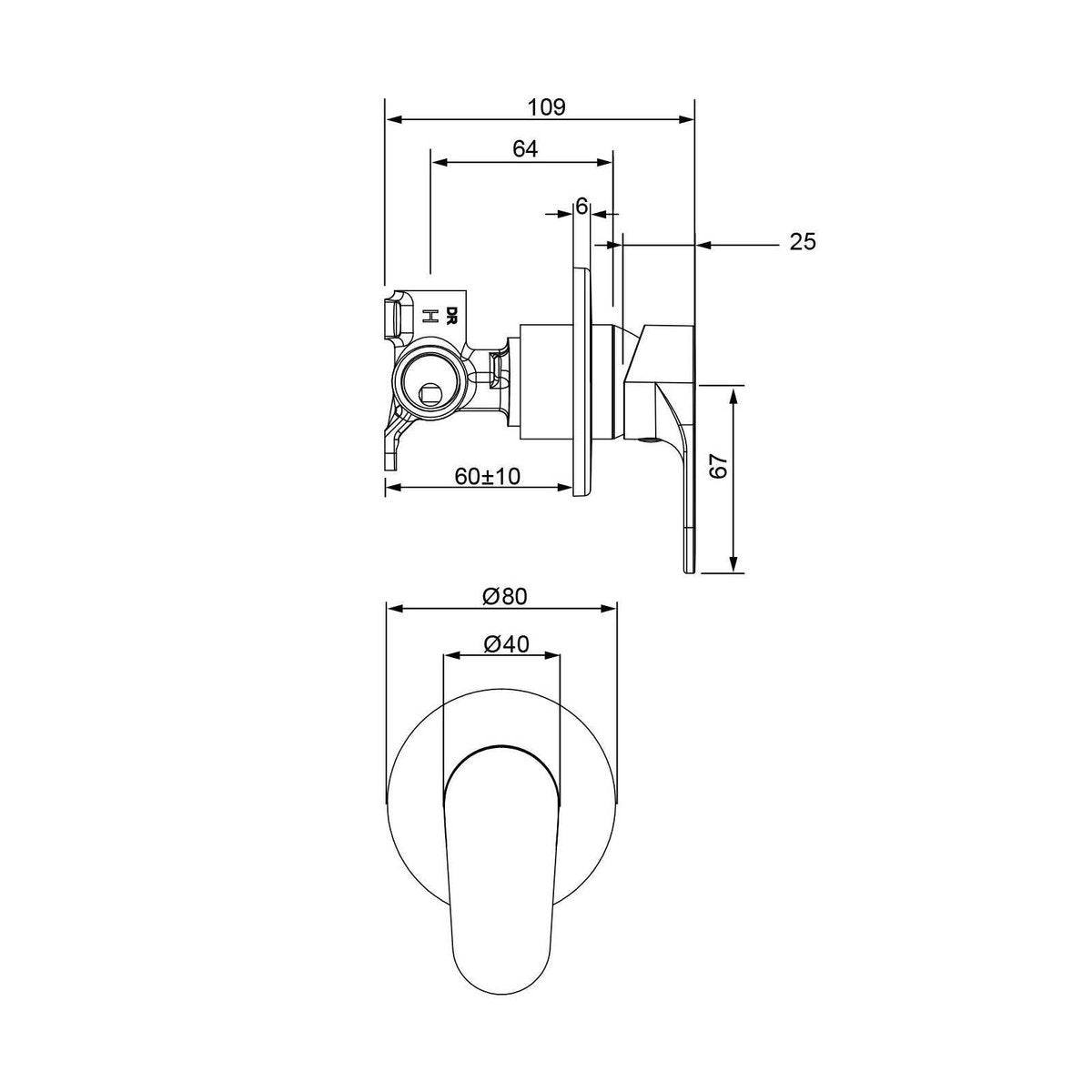 Methven Matte Black Krome Shower Mixer - 25mm Cartridge - 70mm Wall Cavity