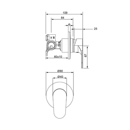 Methven Matte Black Krome Shower Mixer - 25mm Cartridge - 70mm Wall Cavity