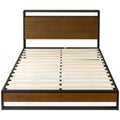 Zinus Ironline King wood and metal bed frame - headboard shelf, built-in USB ports, brown - AU-IRPBHS-14K