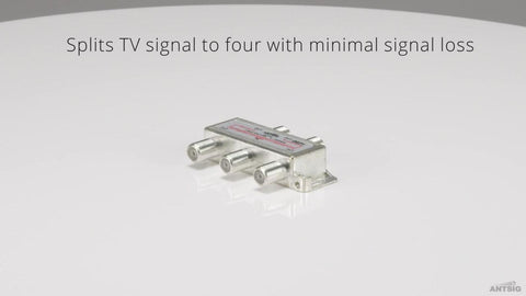 Antsig 4 Way Splitter with F-Connector Outlets - Zinc/Aluminium, Power Pass Indoor