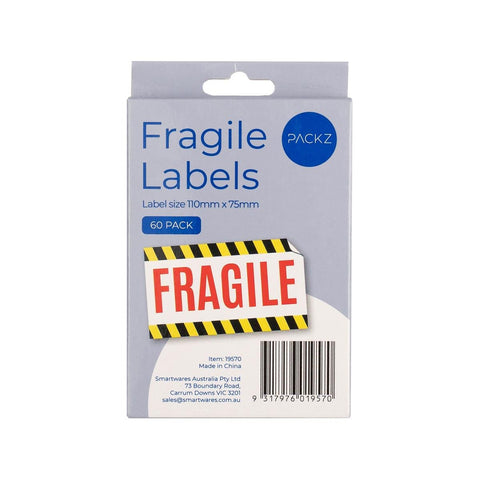 Packz Fragile Labels 110 x 75mm - 60 Pack - Strong Adhesive - Easy Application - SuperSaverAU - view 1