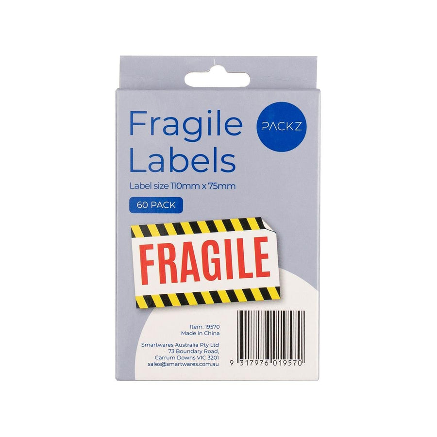 Packz Fragile Labels 110 x 75mm - 60 Pack - Strong Adhesive - Easy Application - SuperSaverAU - view 1