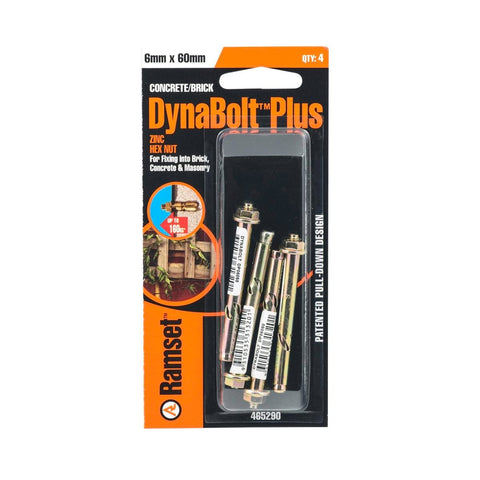Ramset DynaBolt Plus 6mm Hex Nut Bolt 4 Pack Gold Zinc Steel - SuperSaverAU - view 1