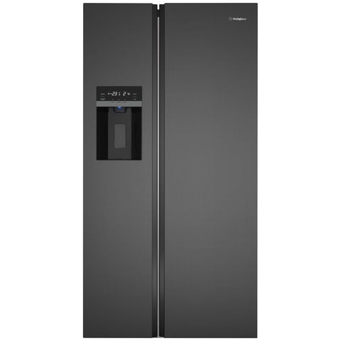 Westinghouse 596L Side by Side Fridge - Matte Black with Plumbed Ice and Water Dispenser - WSE6670BA