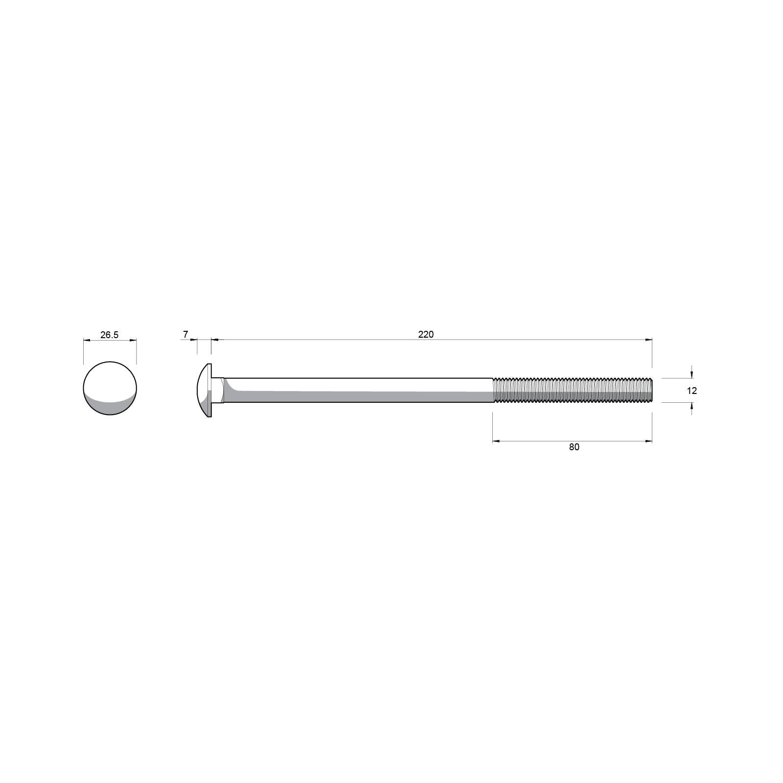Zenith M12 x 220mm Hot Dip Galvanised Cup Head Bolt & Nut - 4.6 Grade Steel