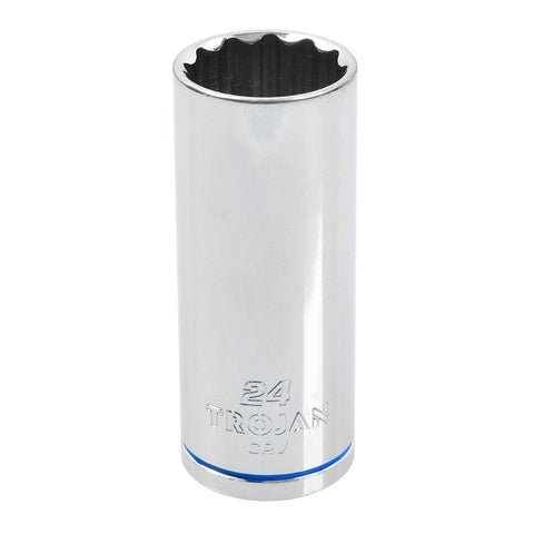 Trojan 24mm Deep Socket 1/2" Drive - Polished Chrome Vanadium - 12 Point - Lifetime Warranty - SuperSaverAU - view 1