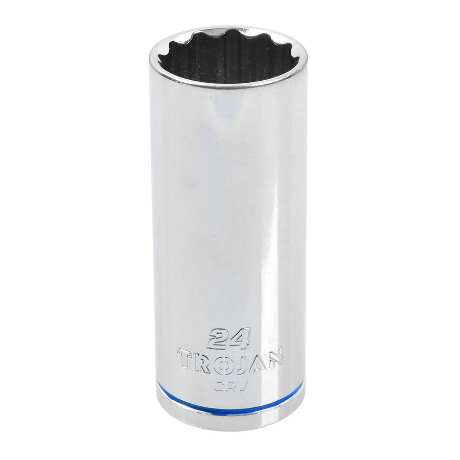 Trojan 24mm Deep Socket 1/2" Drive - Polished Chrome Vanadium - 12 Point - Lifetime Warranty - SuperSaverAU - view 1