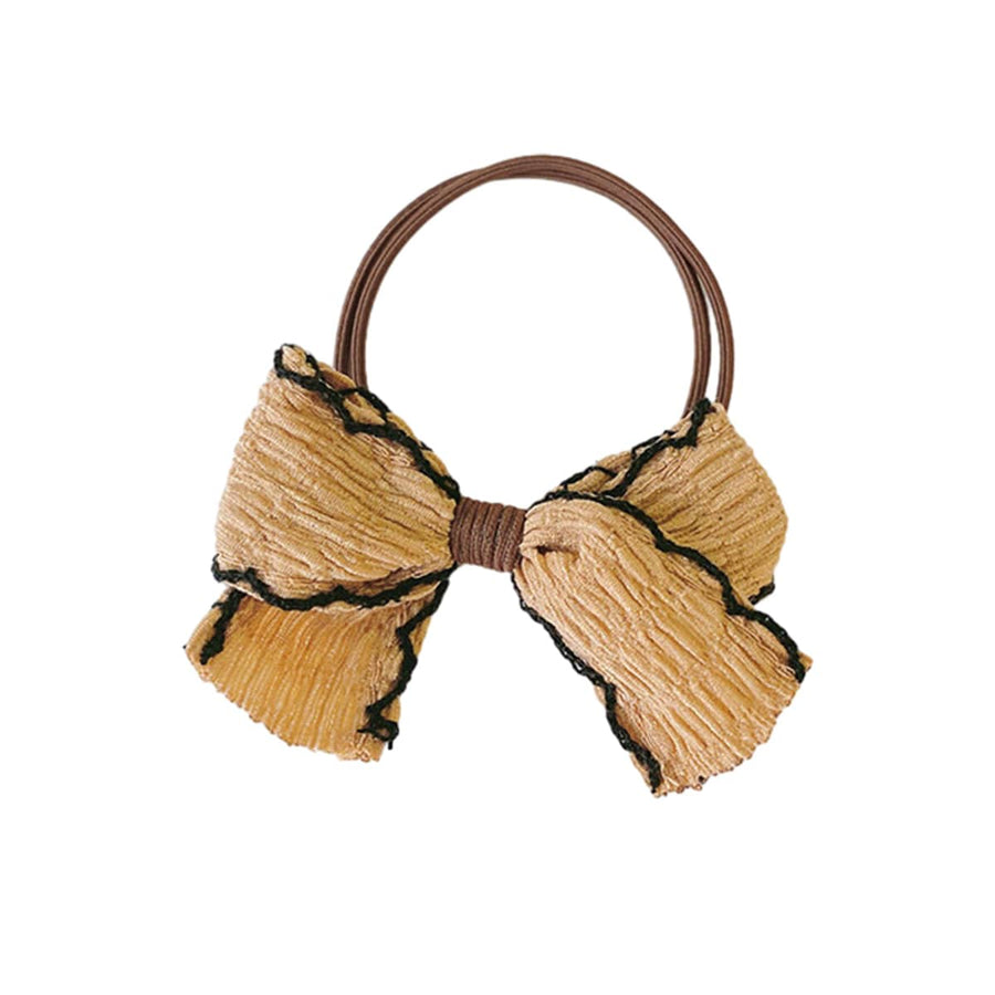 Fabric Bow Hair Tie Ponytail Holder - Khaki