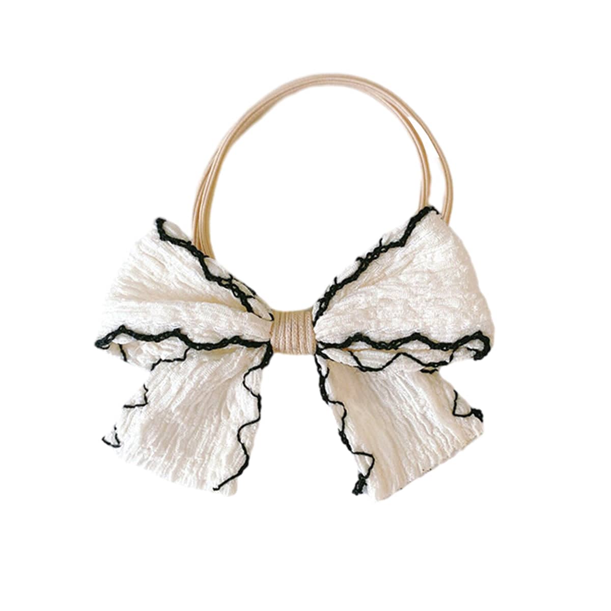 Fabric Bow Hair Tie Ponytail Holder - White
