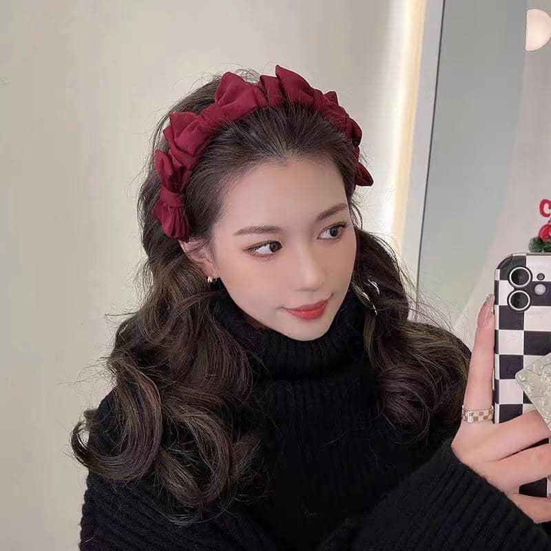 Fabric Bow Knot Headband - Wine Red - view 4