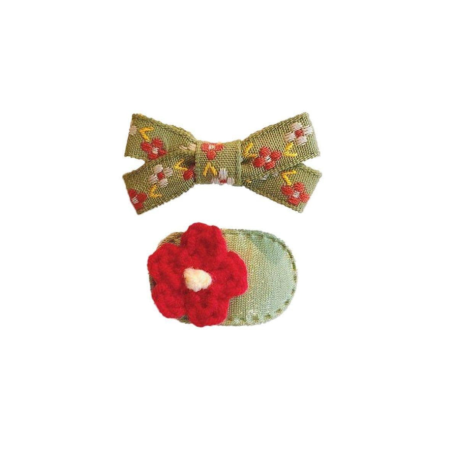 Fabric Hair Clips for Everyday Styling - Green Flower