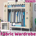 Fabric Wardrobe Closet Organiser, Beige with Cartoon Rabbit and Bear Print, 165 x 45 x 170 cm