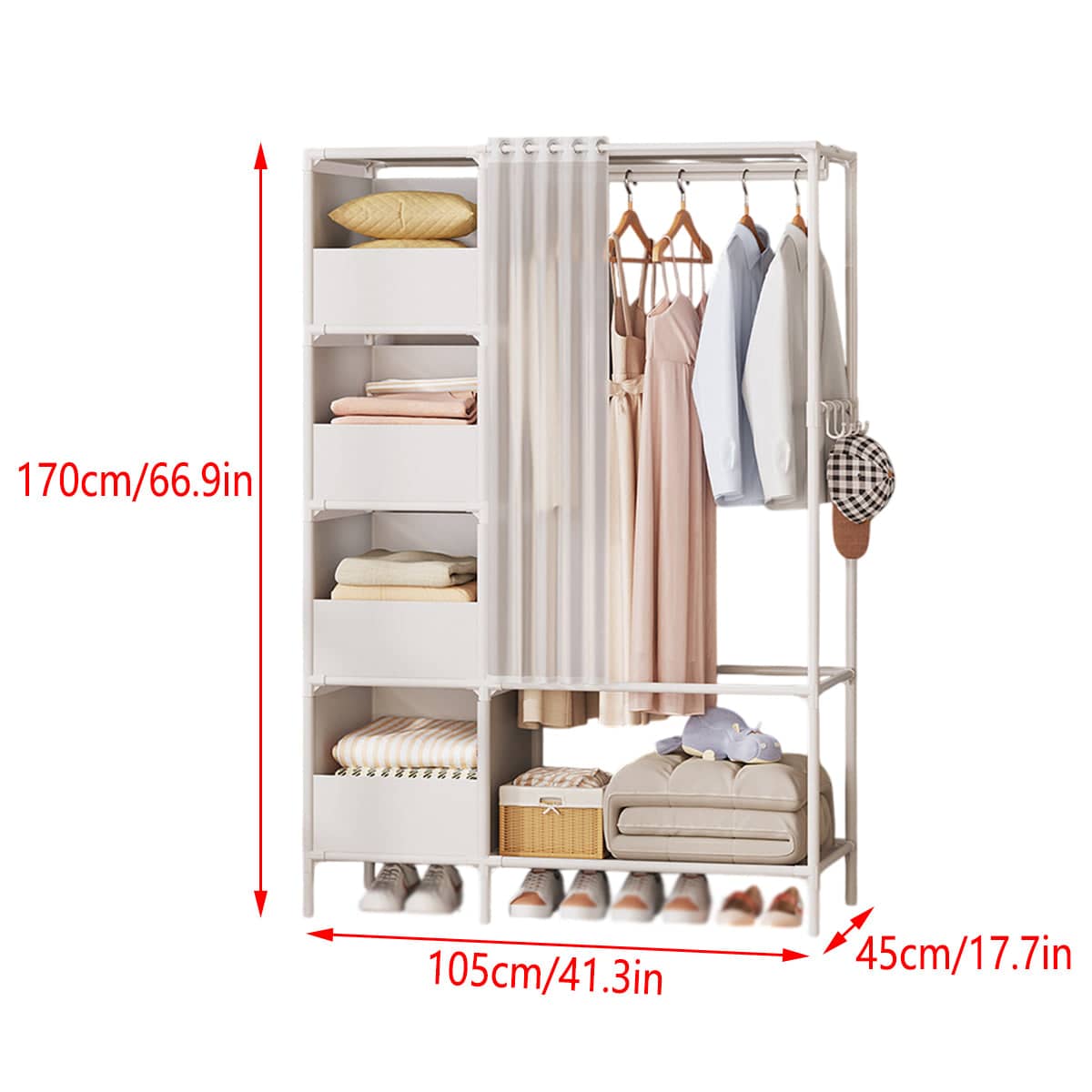 Fabric Wardrobe with Curtain, Freestanding Clothing Storage - Yellow - view 4