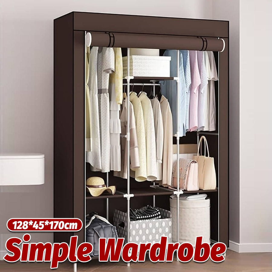 Fabric Wardrobe with Shoe Rack, Brown, 128 x 45 x 170 cm