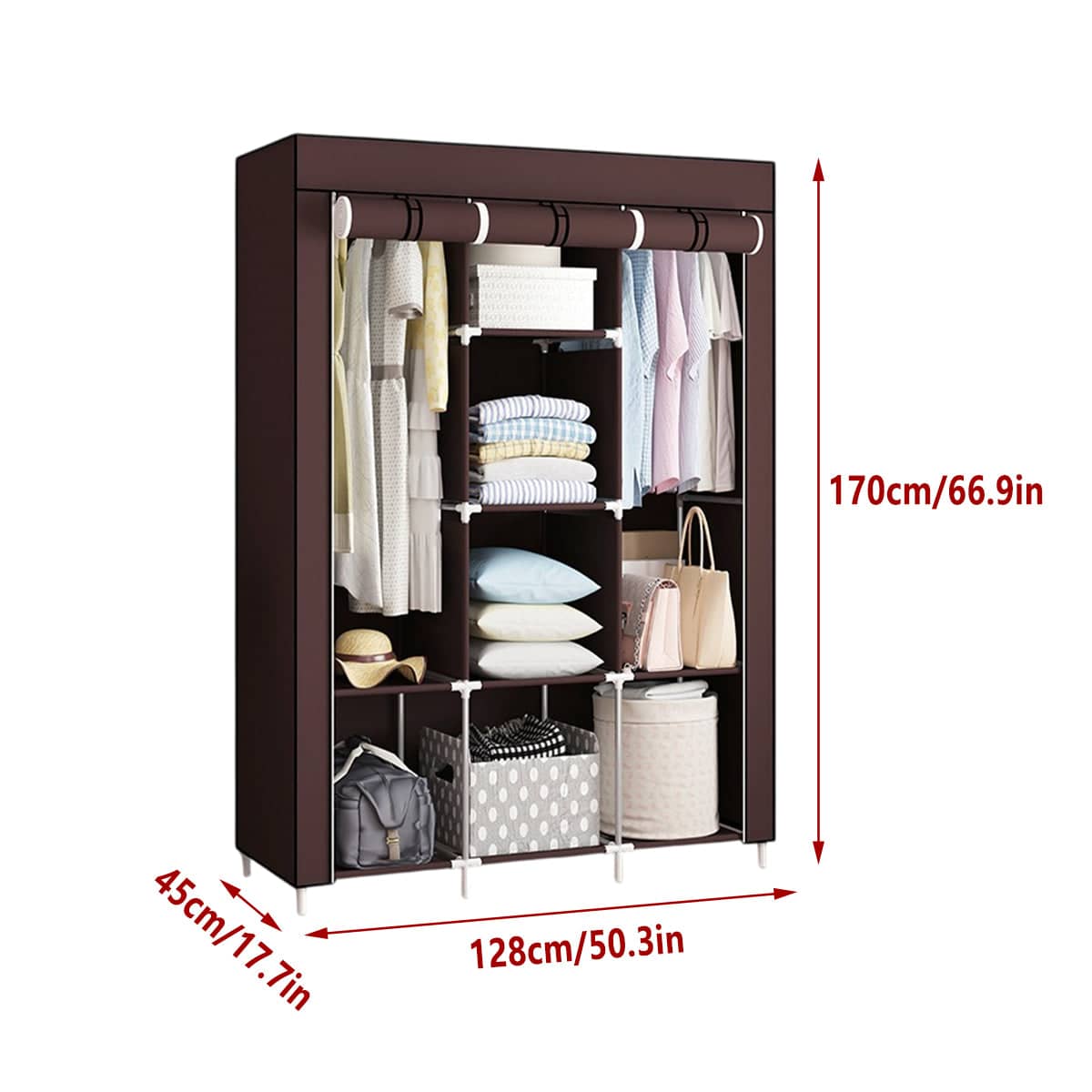 Fabric Wardrobe with Shoe Rack, Brown, 128 x 45 x 170 cm - view 3