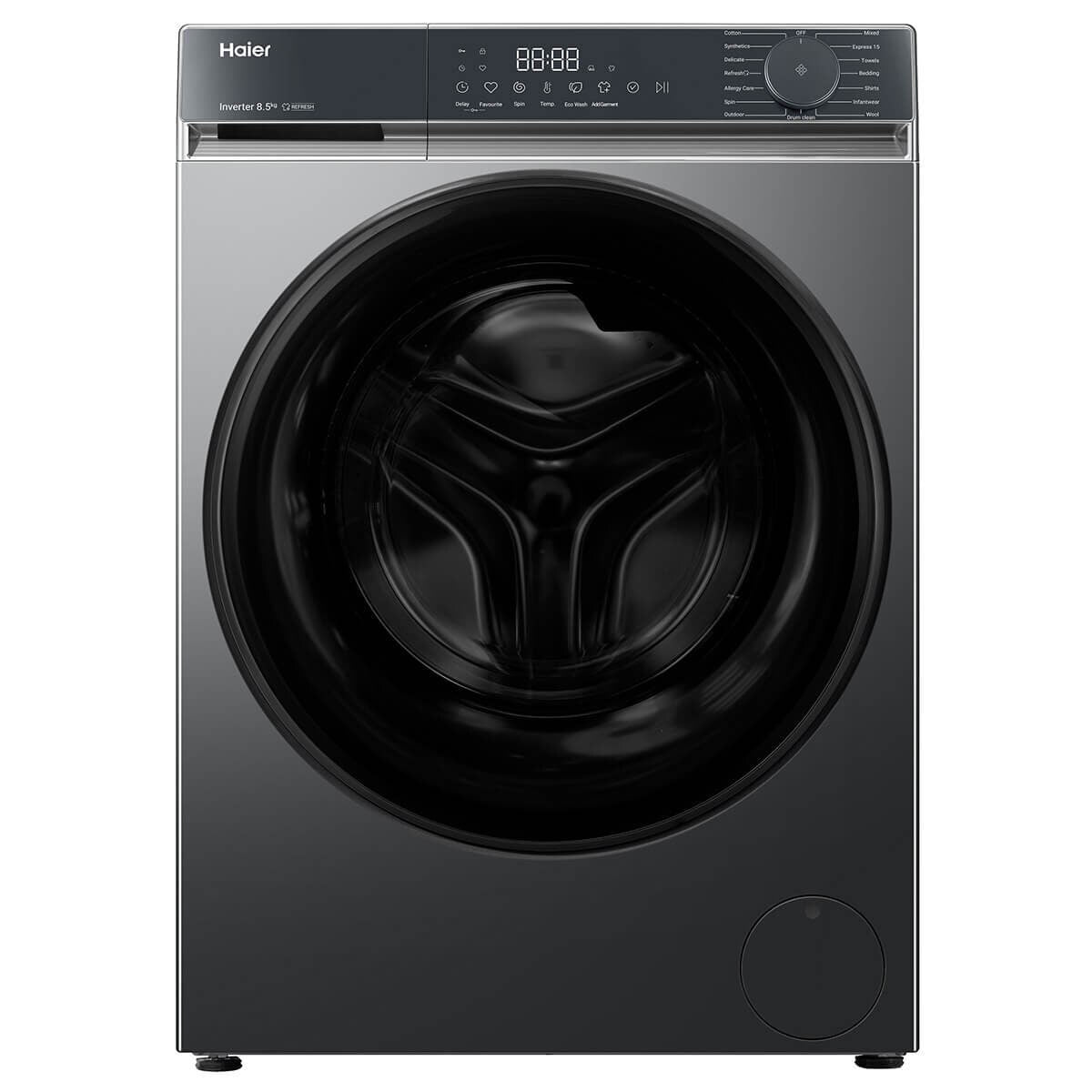 Haier 8.5kg Front Loader - Dark Grey, Express 15 Cycle, Steam Refresh, 5 Star Energy - HWF85KB1