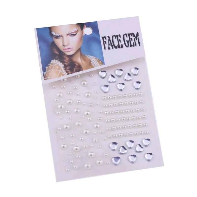 Face Gems Rhinestone and Pearl Stickers - White