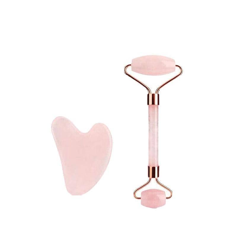 Facial Massage Roller and Gua Sha Plate Set - Pink