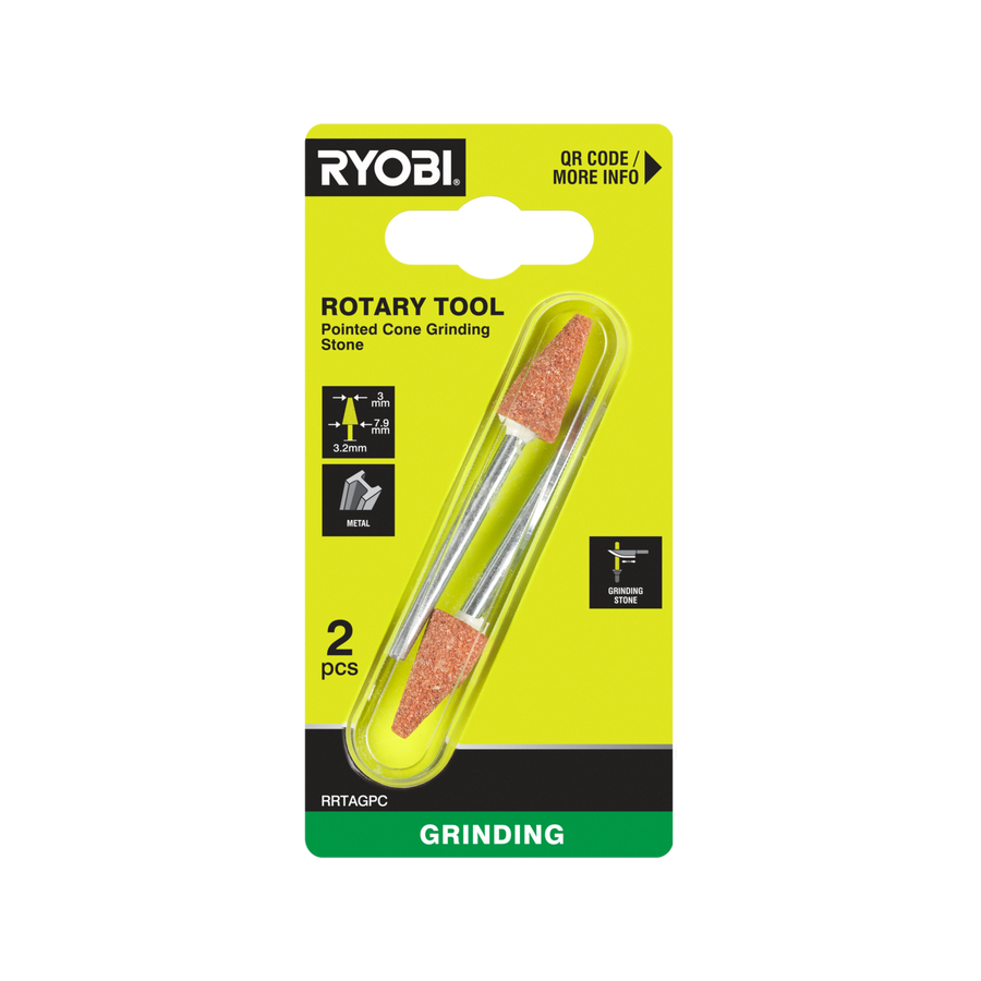 Ryobi 7.9mm Rotary Pointed-Cone Grinding Stone for Sharpening and Deburring