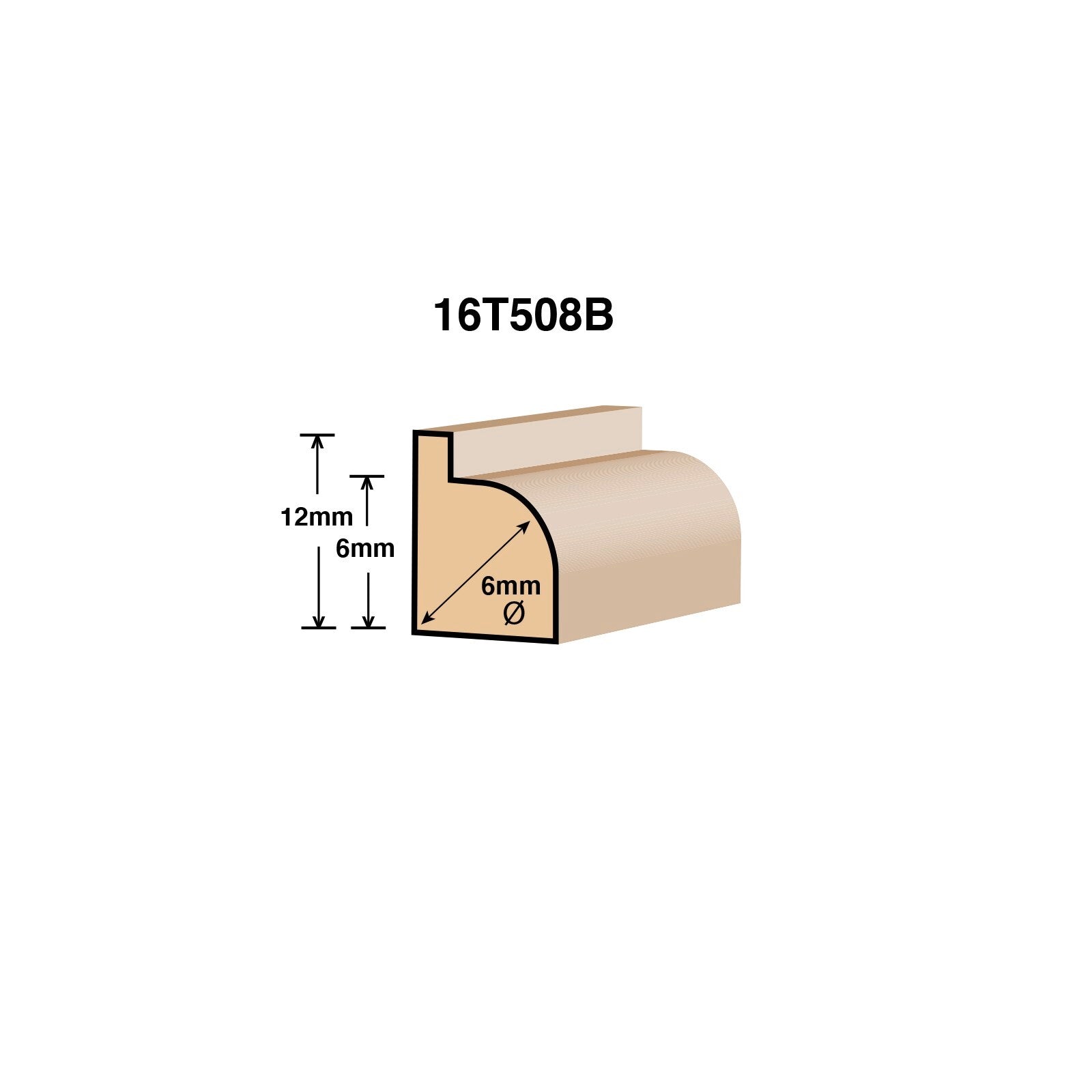Ultra 6.4 x 6mm Rounding Over Router Bit - Tungsten Carbide Tipped, 1/4" Shaft