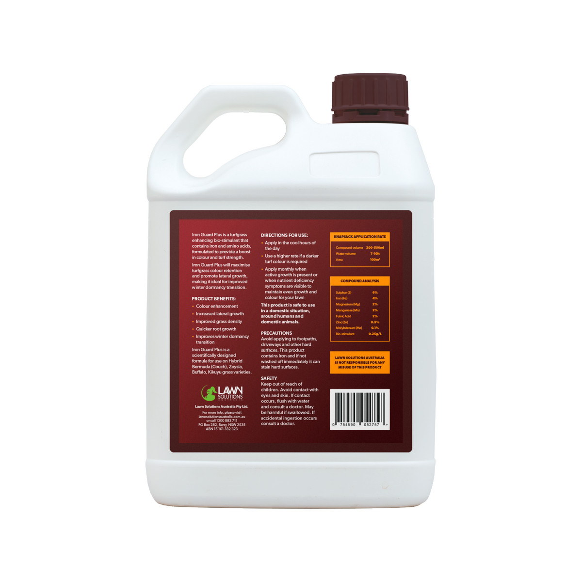 Lawn Solutions Australia Iron Guard Plus - 2.5L Turfgrass Bio-Stimulant - Dark Green - SuperSaverAU - view 2