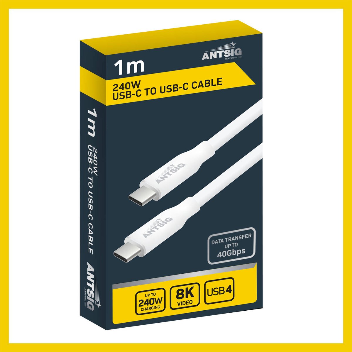 Antsig 1m 240W USB C to USB C Cable - Fast Charging - 40Gbps Data Transfer - White - SuperSaverAU - view 3