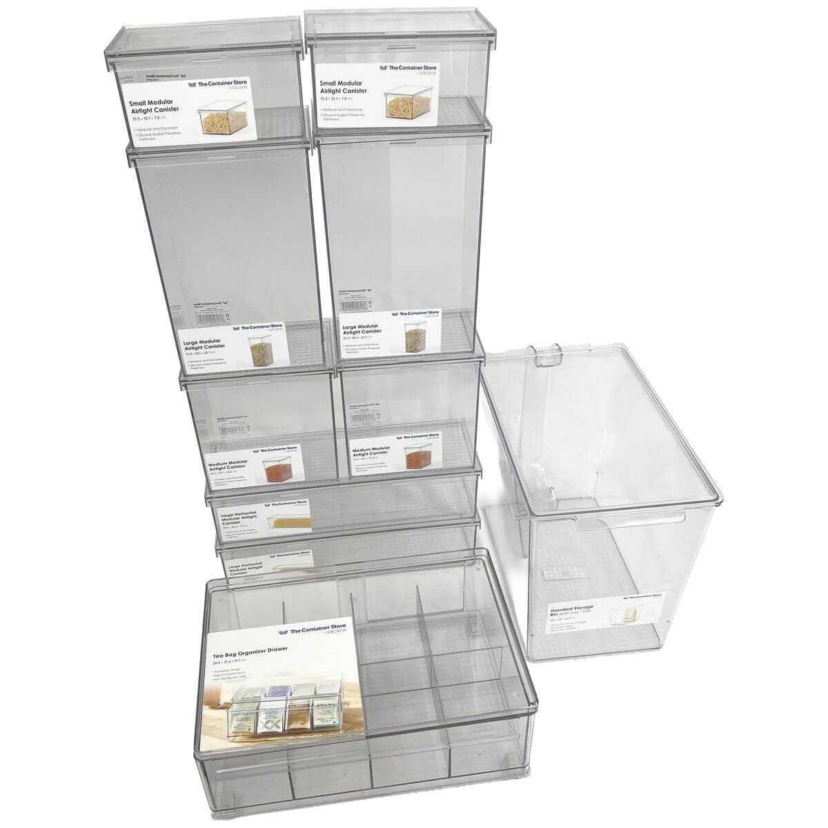 The Container Store 10 piece pantry pack 1 - Modular airtight canisters - Clear PET - VTCS-PANTRY-P1