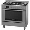 Bosch 90cm Dual Fuel Range Cooker and Canopy Rangehood Pack - 112L Oven, 6 Burners - HSB738357ADWP96BC50A