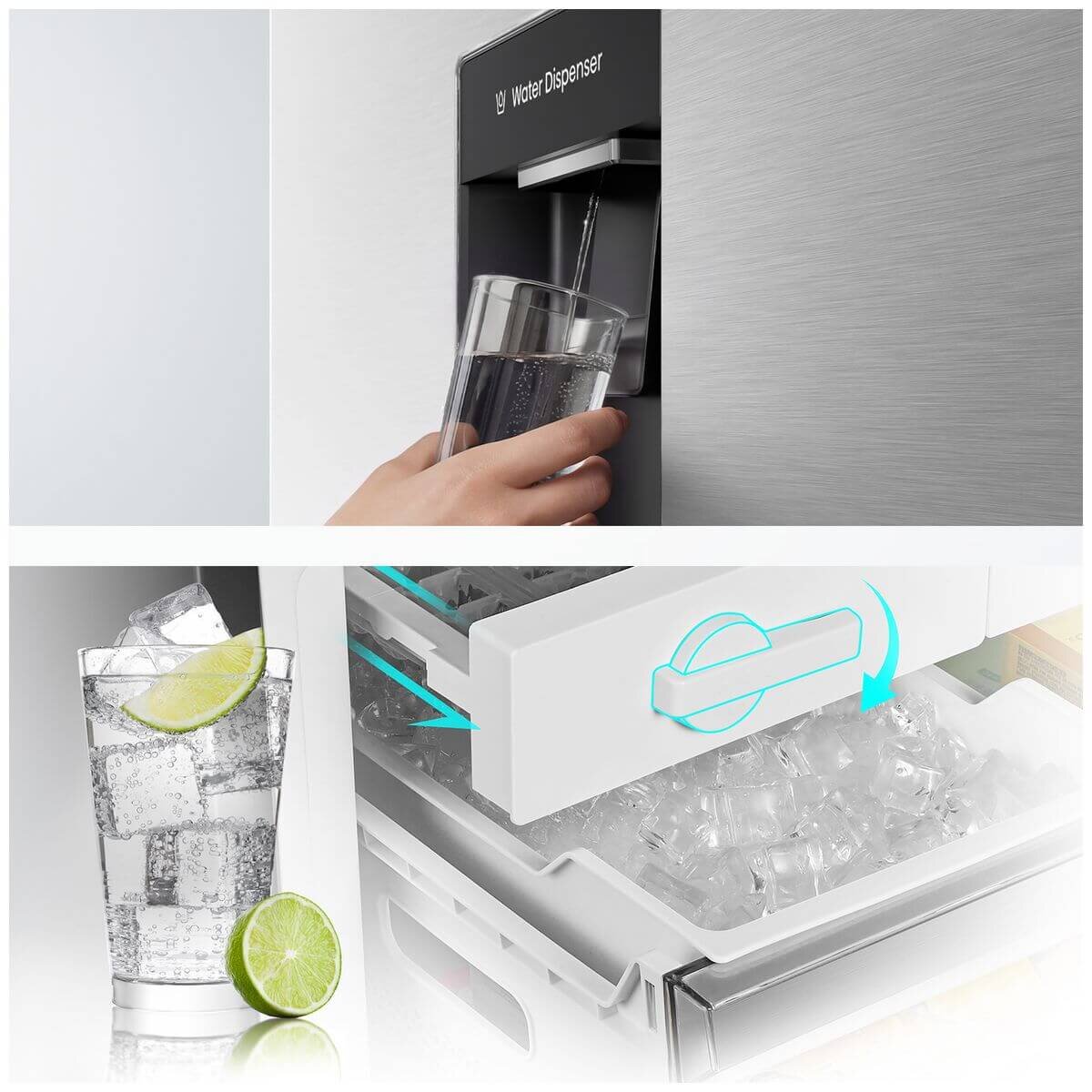 Hisense 415L Bottom Mount Fridge - Non-Plumbed Water Dispenser, Stainless Steel, 5 Star Energy - HRBM419SW