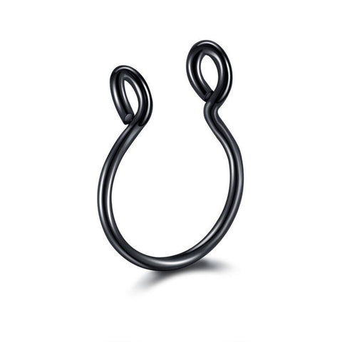 Fake Septum Nose Clip Ring, No Piercing - Black, Large 0.8 x 10mm
