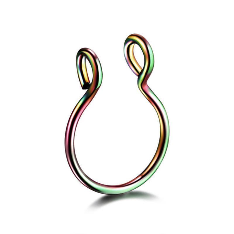 Fake Septum Nose Clip Ring, No Piercing - Rainbow, Large 0.8 x 10mm