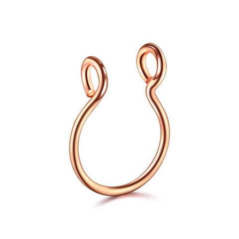 Fake Septum Nose Clip Ring, No Piercing - Rose Gold, Large 0.8 x 10mm