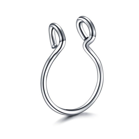 Fake Septum Nose Clip Ring, No Piercing - Silver, Large 0.8 x 10mm