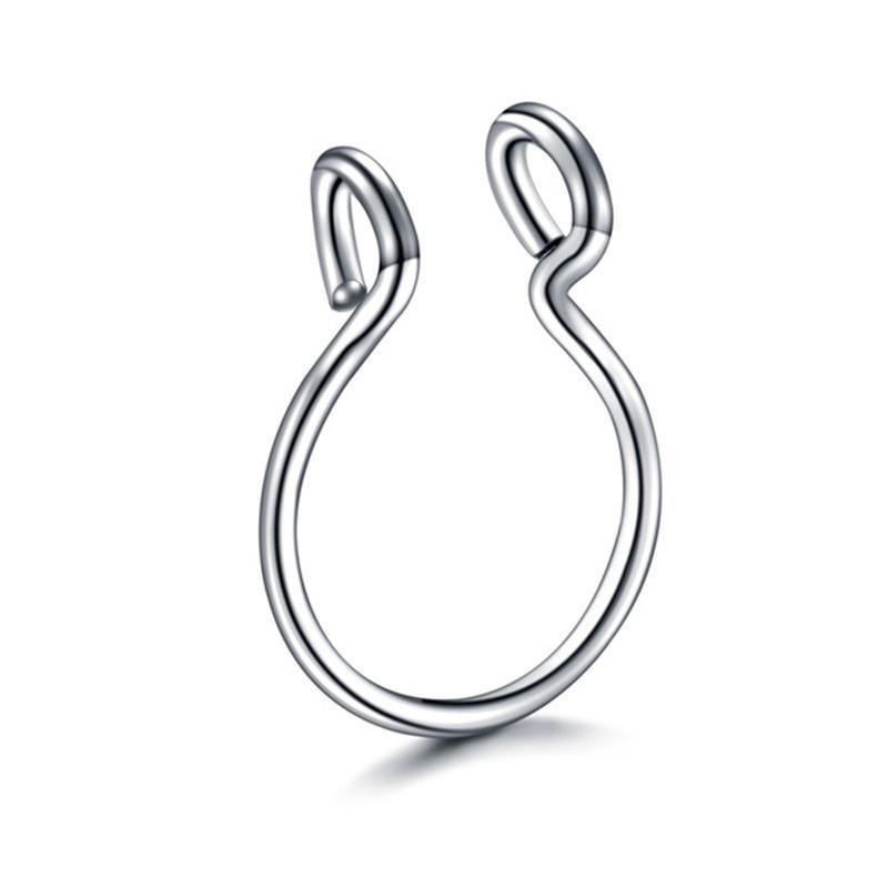 Fake Septum Nose Clip Ring, No Piercing - Silver, Large 0.8 x 10mm