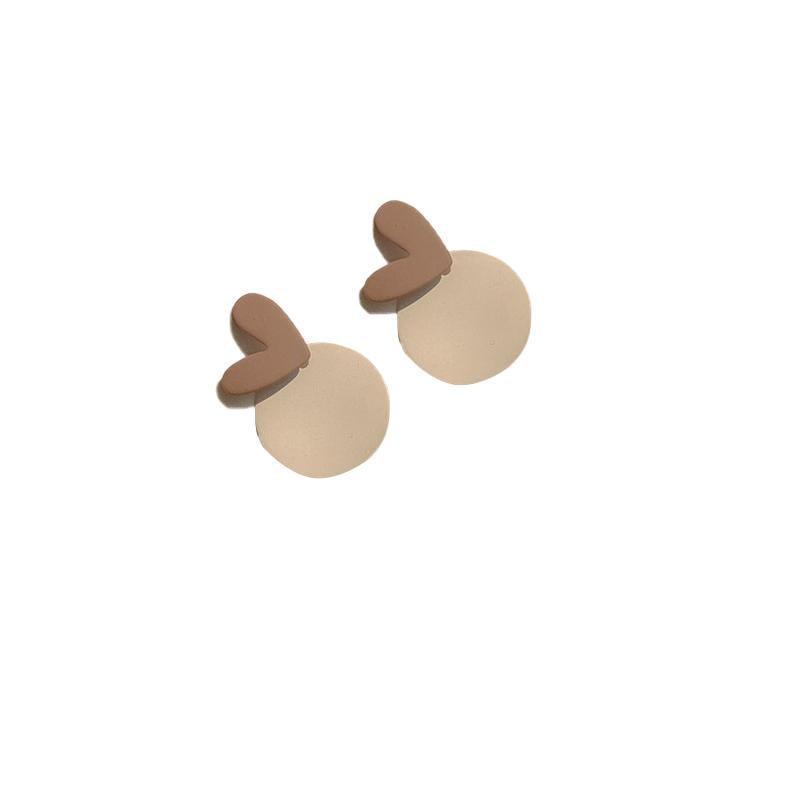 Fashion Earrings for Women - Beige Disc with Brown Heart