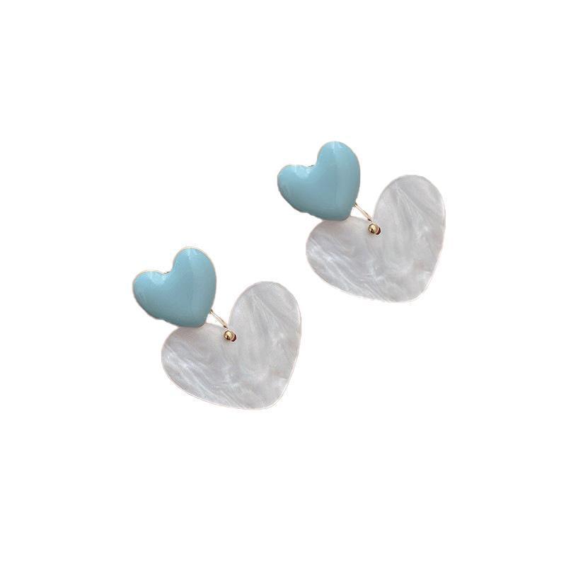 Fashion Earrings for Women - Blue Heart and White Marbled Heart