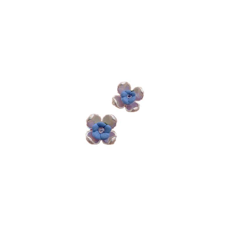 Fashion Earrings for Women - Blue and Lilac Flower