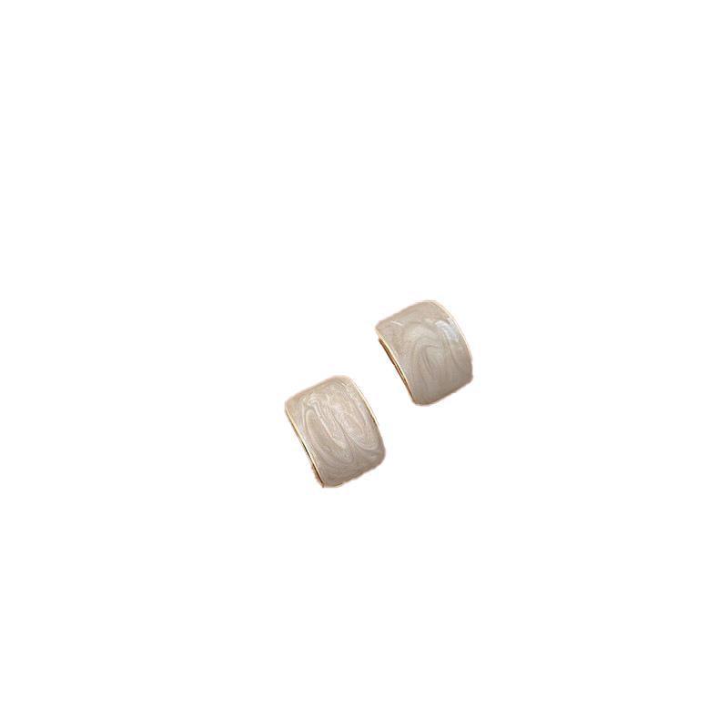 Fashion Earrings for Women - Cream Marbled Wide Curved Hoops