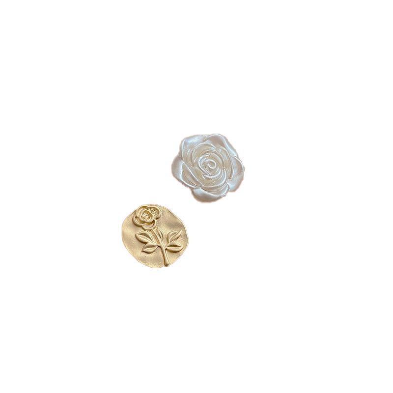 Fashion Earrings for Women - Cream Rose and Gold Rose Coin