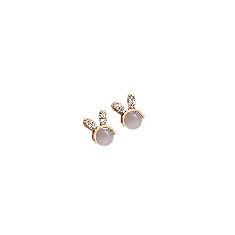 Fashion Earrings for Women - Gold Bunny Ear with Pink Stone