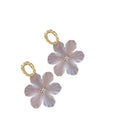 Fashion Earrings for Women - Lilac Pink Flower with Gold Ring