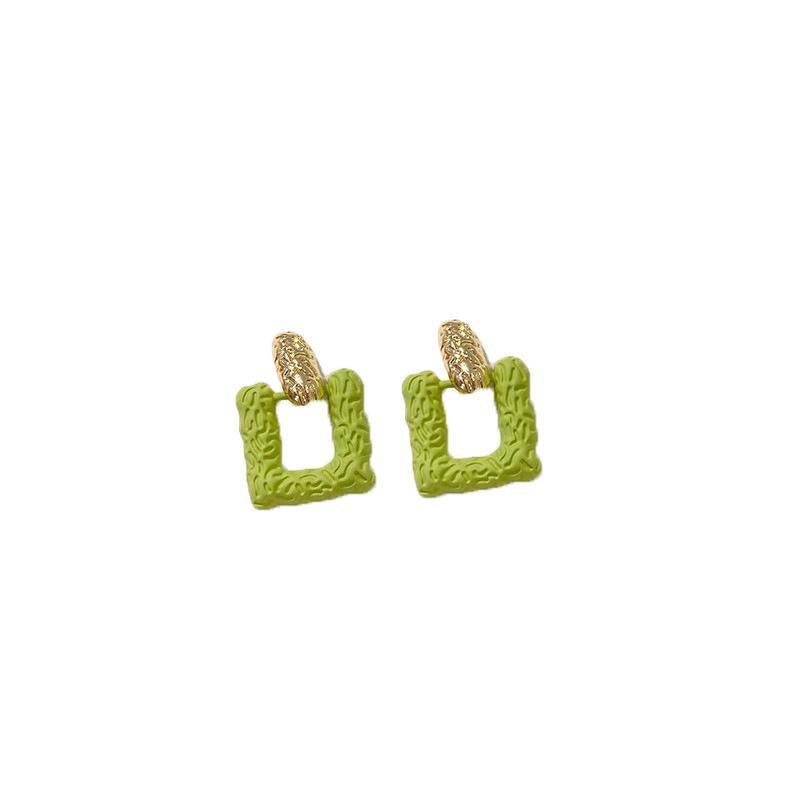 Fashion Earrings for Women - Lime Green Textured Square