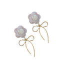 Fashion Earrings for Women - Pink Flower with Gold Bow Drop