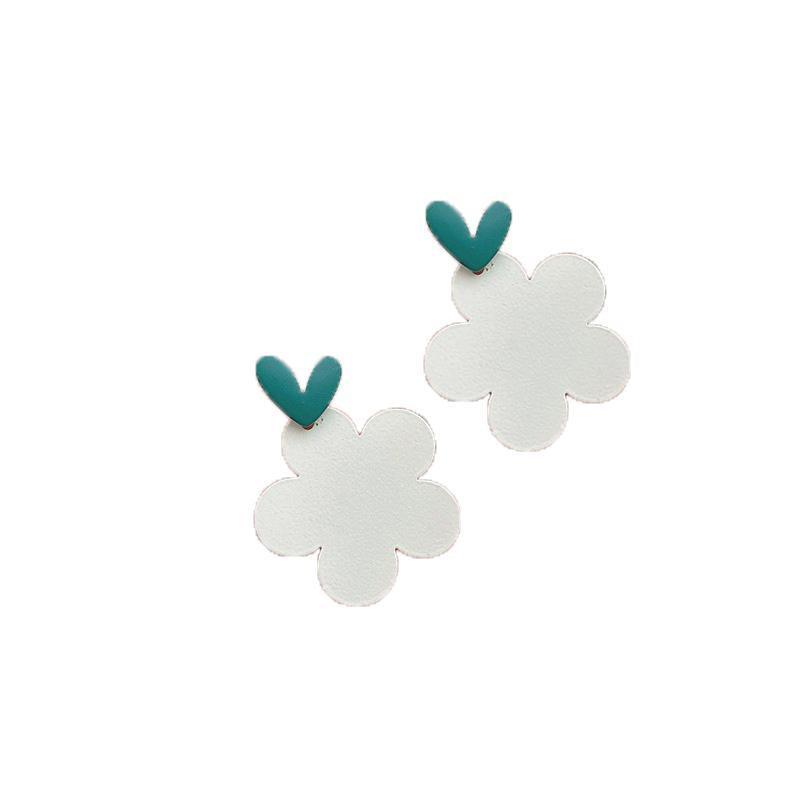 Fashion Earrings for Women - White Flower with Teal Heart