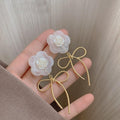 Fashion Earrings for Women - White Flower with Teal Heart - view 5