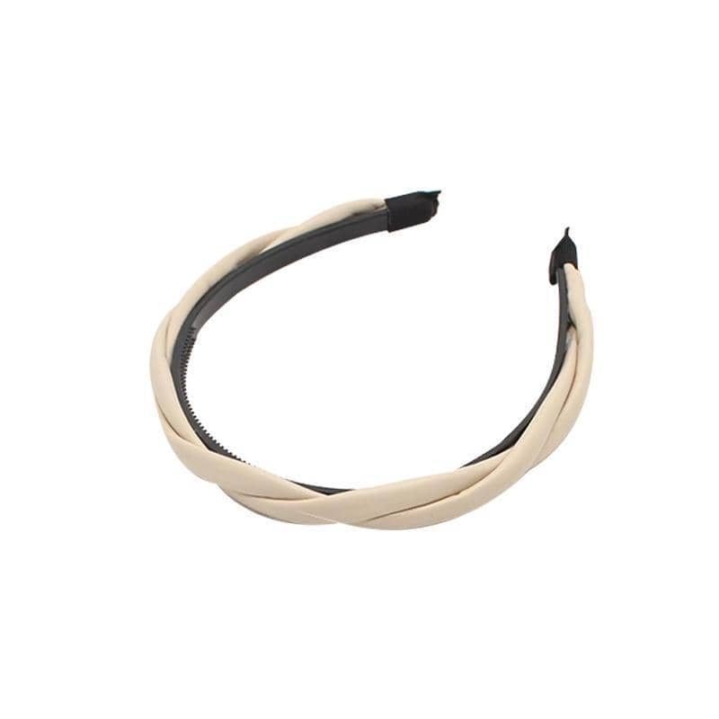 Faux Leather Braided Headband for Women and Girls - Beige