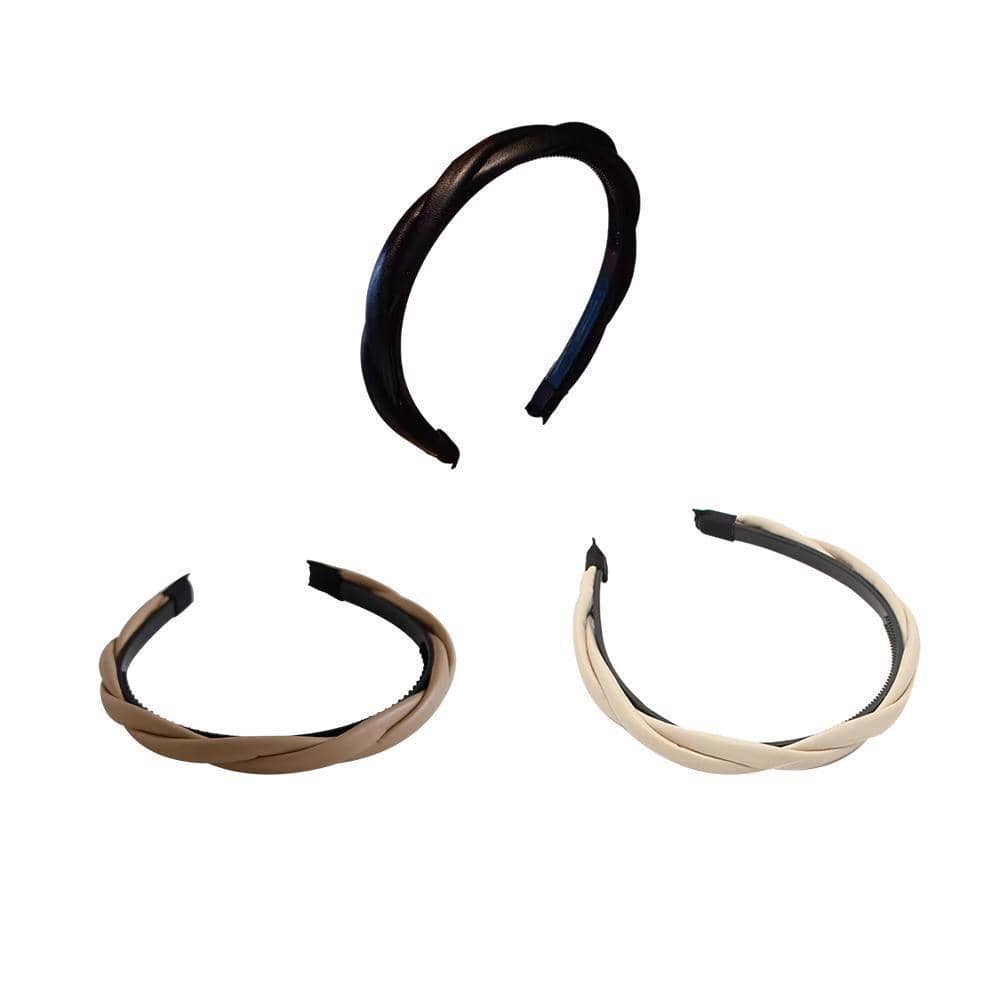 Faux Leather Braided Headband for Women and Girls - Black - view 3