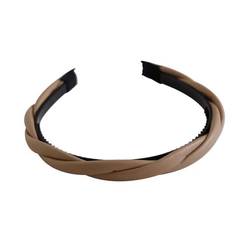 Faux Leather Braided Headband for Women and Girls - Tan