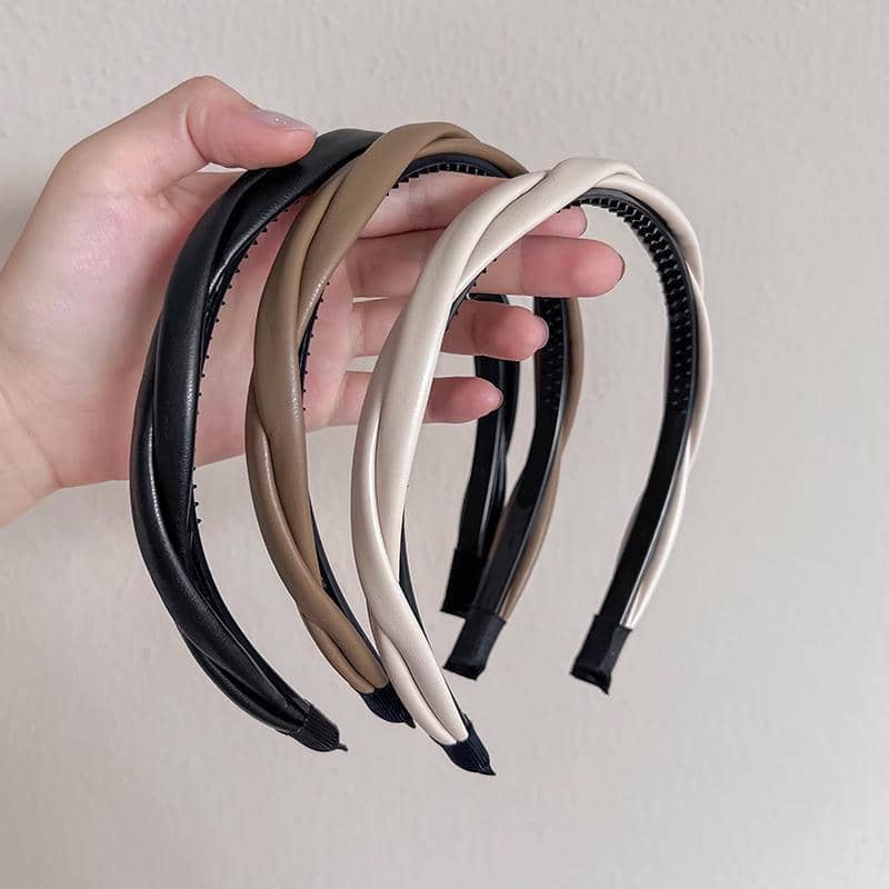 Faux Leather Braided Headband for Women and Girls - Tan - view 5